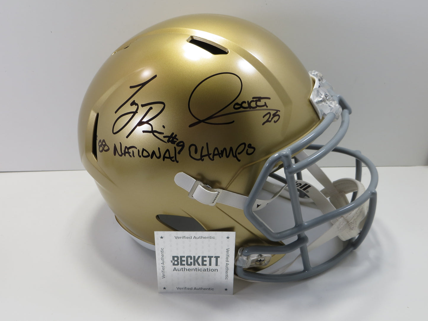ROCKET ISMAIL TONY RICE SIGNED NOTRE DAME ND FULL SIZE HELMET w/88Champs BAS