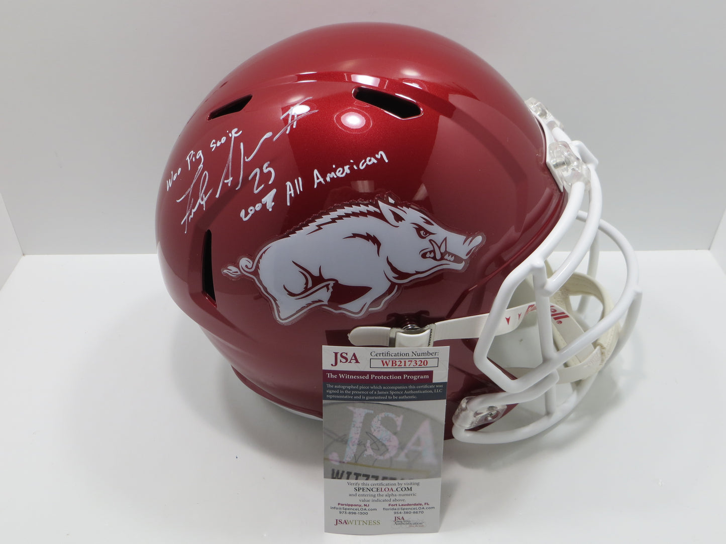 FELIX JONES SIGNED ARKANSAS RAZORBACKS FULL SIZE HELMET wINSCs JSA COA