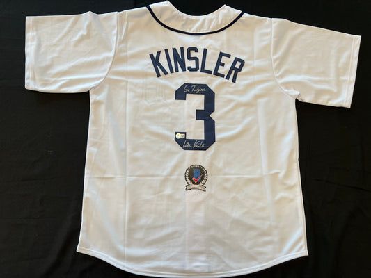 IAN KINSLER DETROIT TIGERS SIGNED JERSEY w/Go Tigers BAS COA