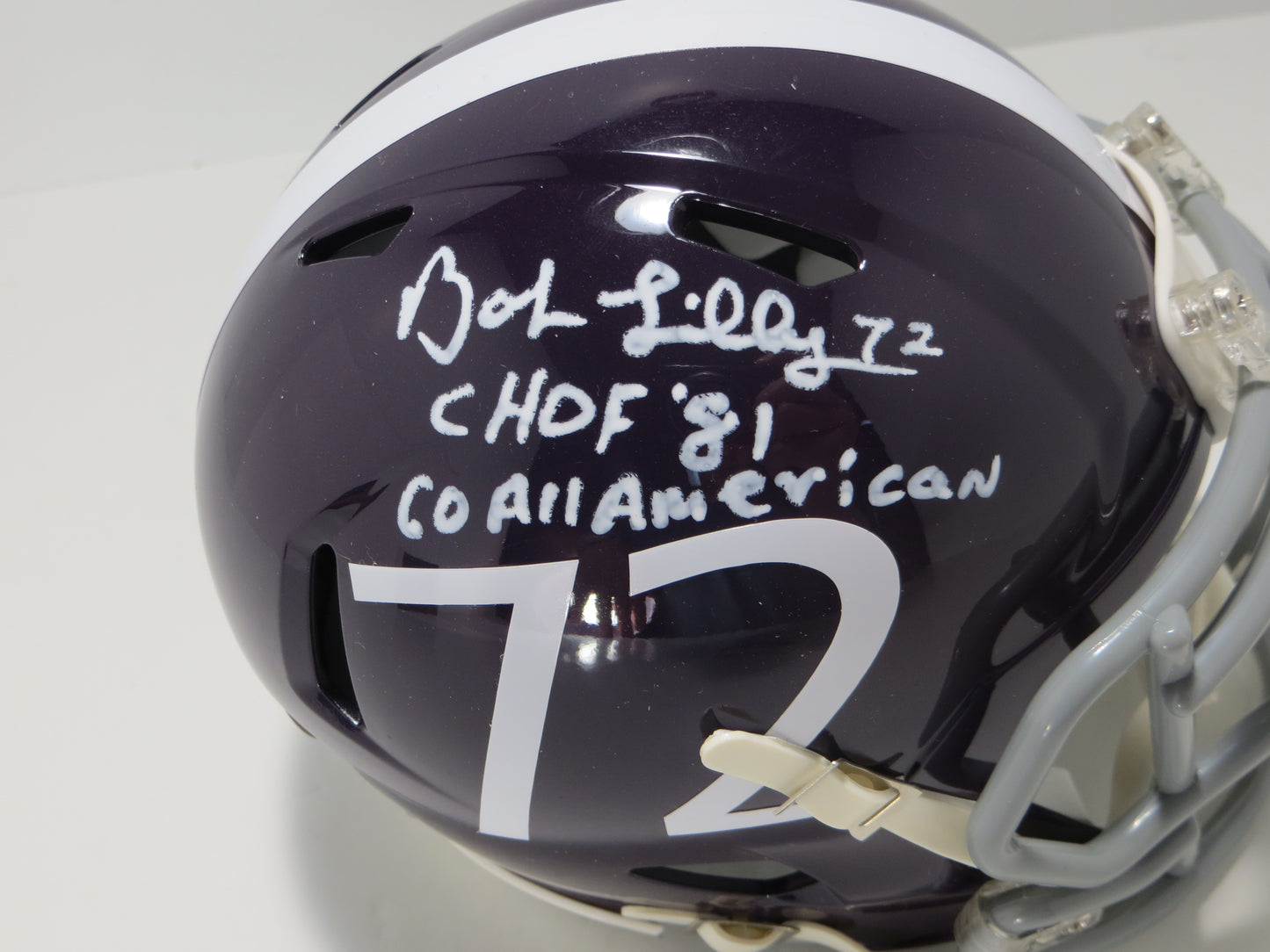 BOB LILLY SIGNED TCU HORNED FROGS #72 MINI HELMET w/MULTI INSCs JSA COA