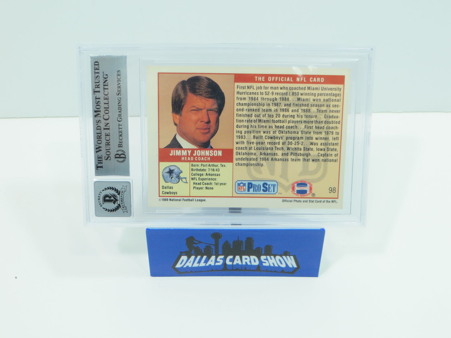 JIMMY JOHNSON DALLAS COWBOYS SIGNED 1989 PRO SET #98 BAS BGS SLAB AUTO 10