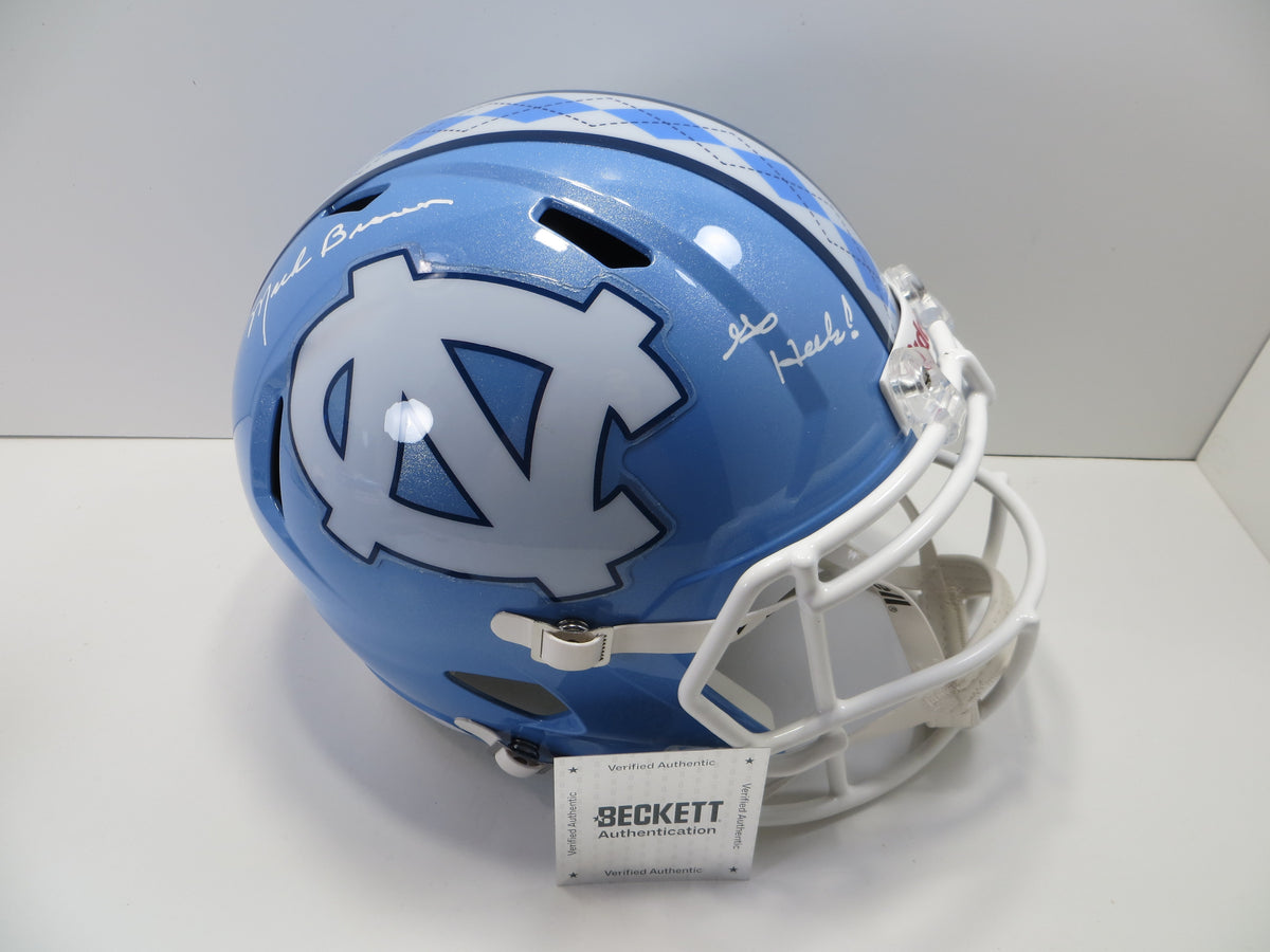MACK BROWN SIGNED NORTH CAROLINA TAR HEELS FULL SIZE HELMET w/Go Heels! BAS