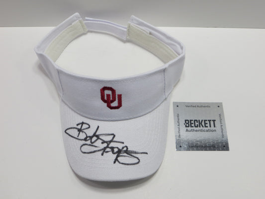 BOB STOOPS OKLAHOMA OU SOONERS SIGNED Iconic Sideline VISOR BAS COA