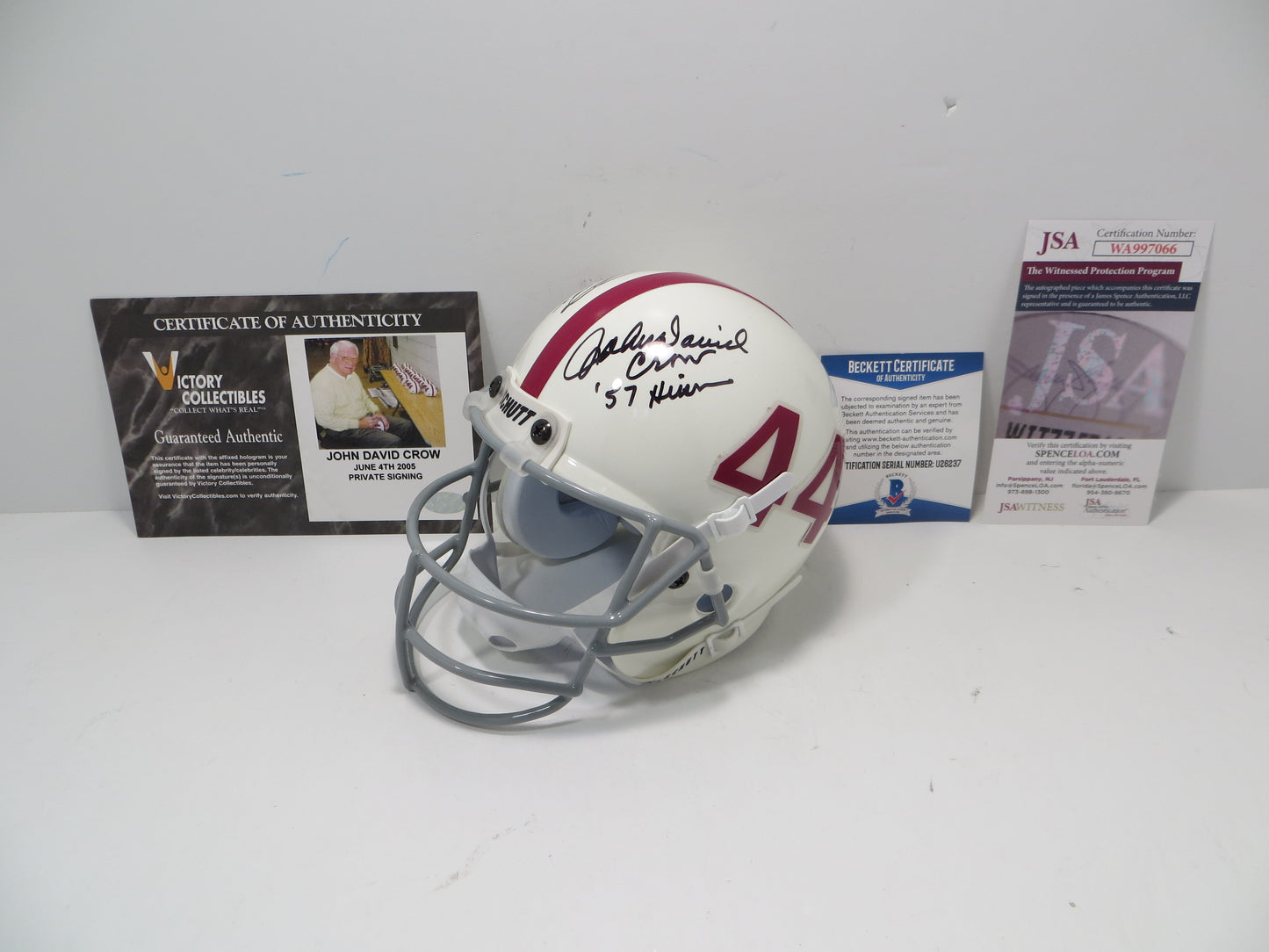 JOHN DAVID CROW & JOHNNY MANZIEL SIGNED Texas A&M Helmet w/Heisman JSA BAS