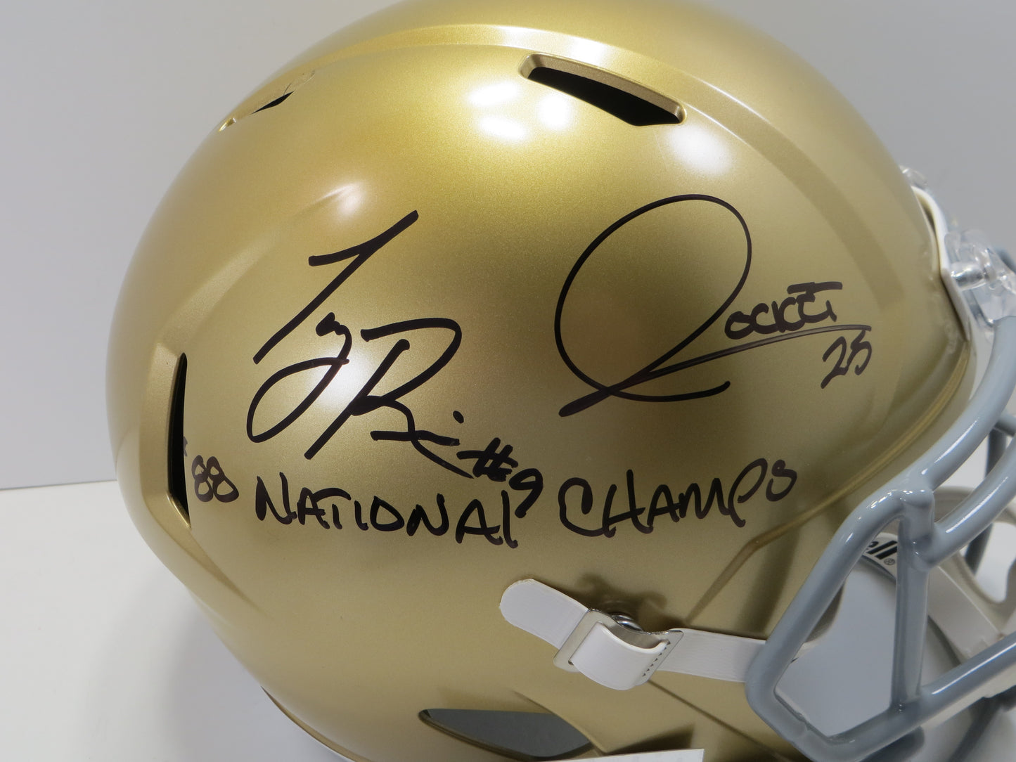 ROCKET ISMAIL TONY RICE SIGNED NOTRE DAME ND FULL SIZE HELMET w/88Champs BAS