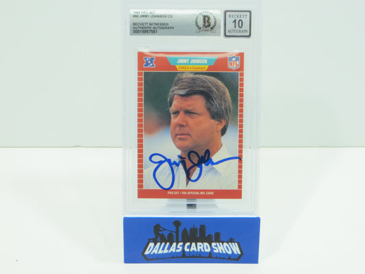 JIMMY JOHNSON DALLAS COWBOYS SIGNED 1989 PRO SET #98 BAS BGS SLAB AUTO 10