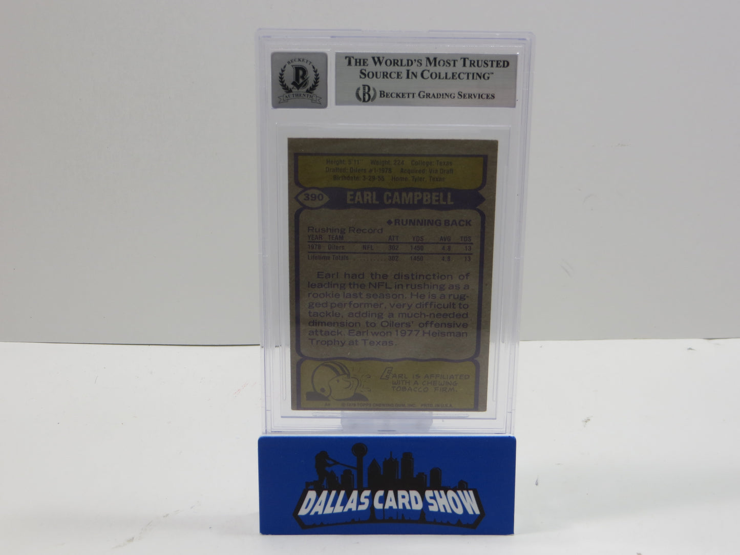 EARL CAMPBELL SIGNED 1979 Topps #390 BGS BAS SLAB w/HOF AUTO 10 OILERS Rookie