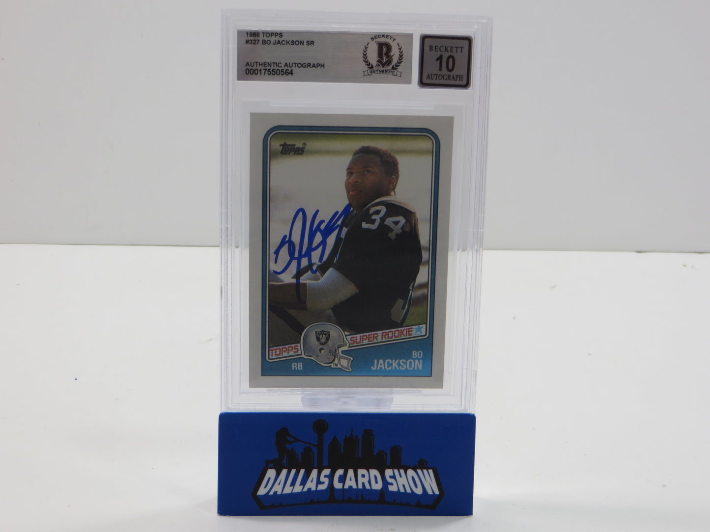 BO JACKSON SIGNED 1988 TOPPS #327 RAIDERS AUBURN BGS BAS SLAB AUTO 10