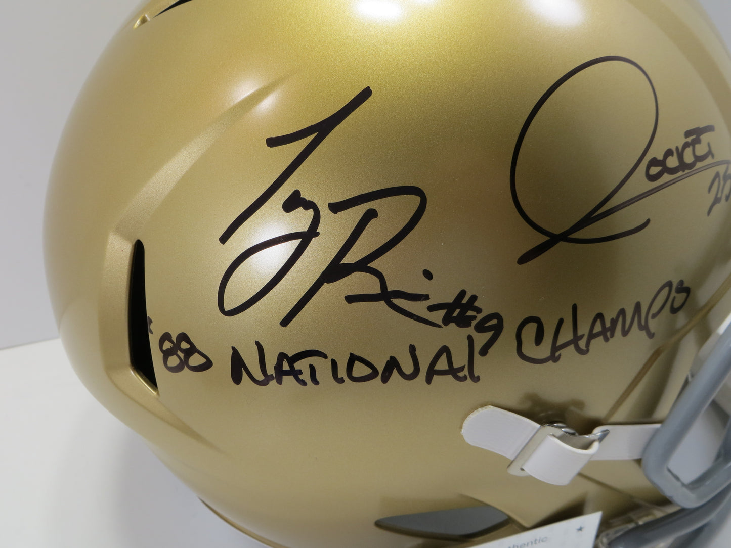 ROCKET ISMAIL TONY RICE SIGNED NOTRE DAME ND FULL SIZE HELMET w/88Champs BAS