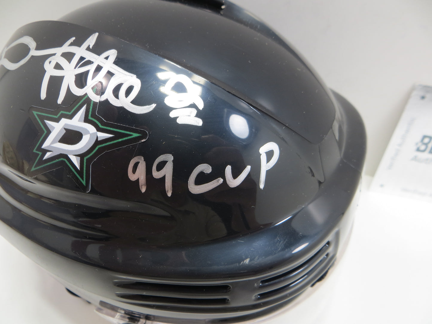 DERIAN HATCHER  DALLAS STARS SIGNED MINI HOCKEY HELMET w/99 CUP BAS COA