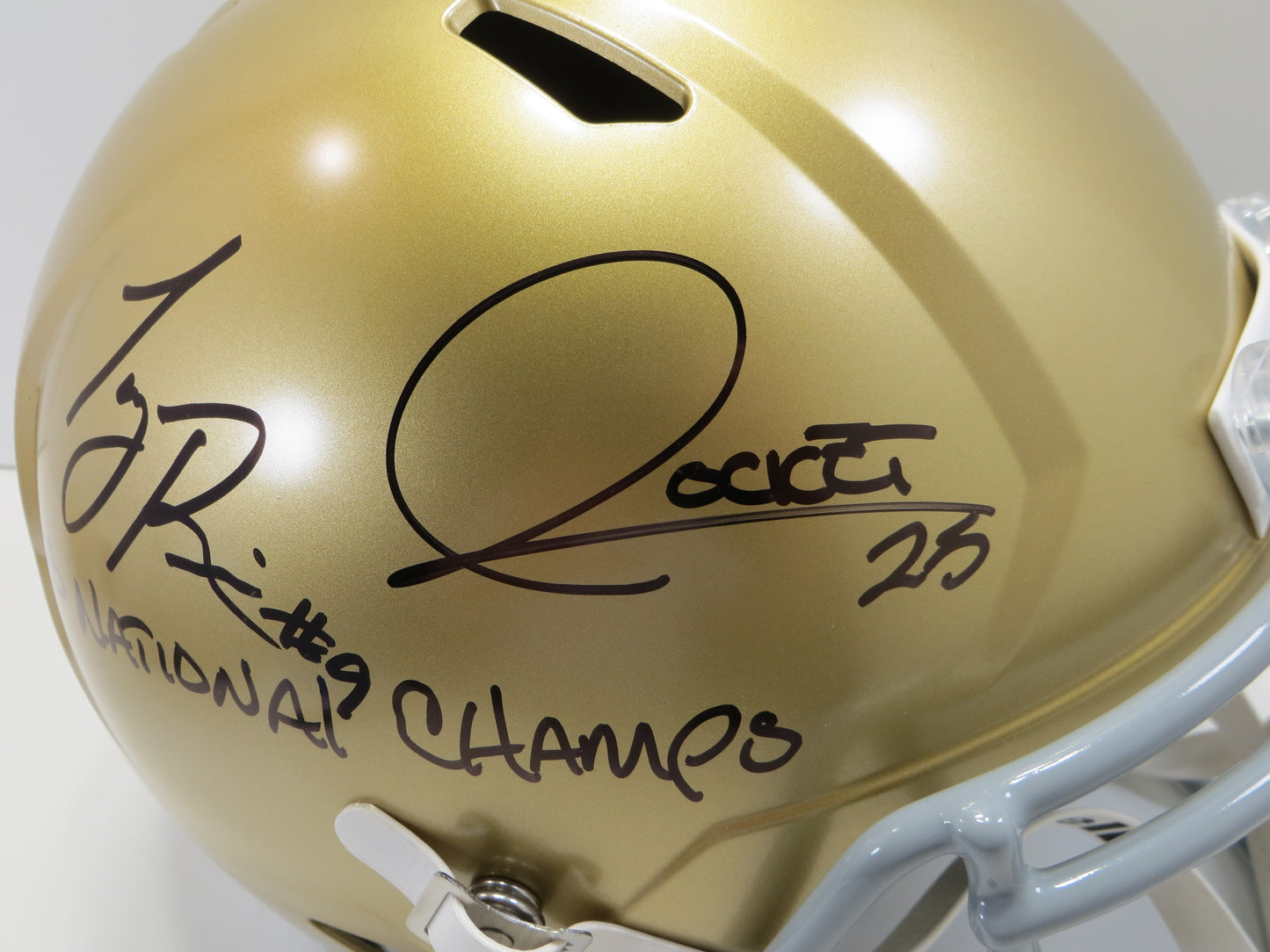 ROCKET ISMAIL TONY RICE SIGNED NOTRE DAME ND FULL SIZE HELMET w/88Champs BAS