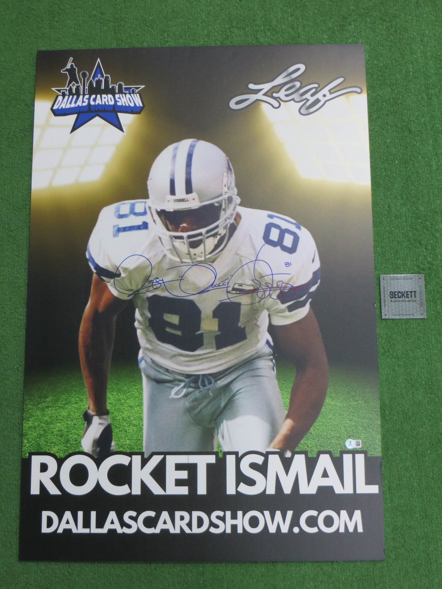 ROCKET ISMAIL DALLAS COWBOYS SIGNED 24x36 Dallas Card Show FOAM BOARD BAS