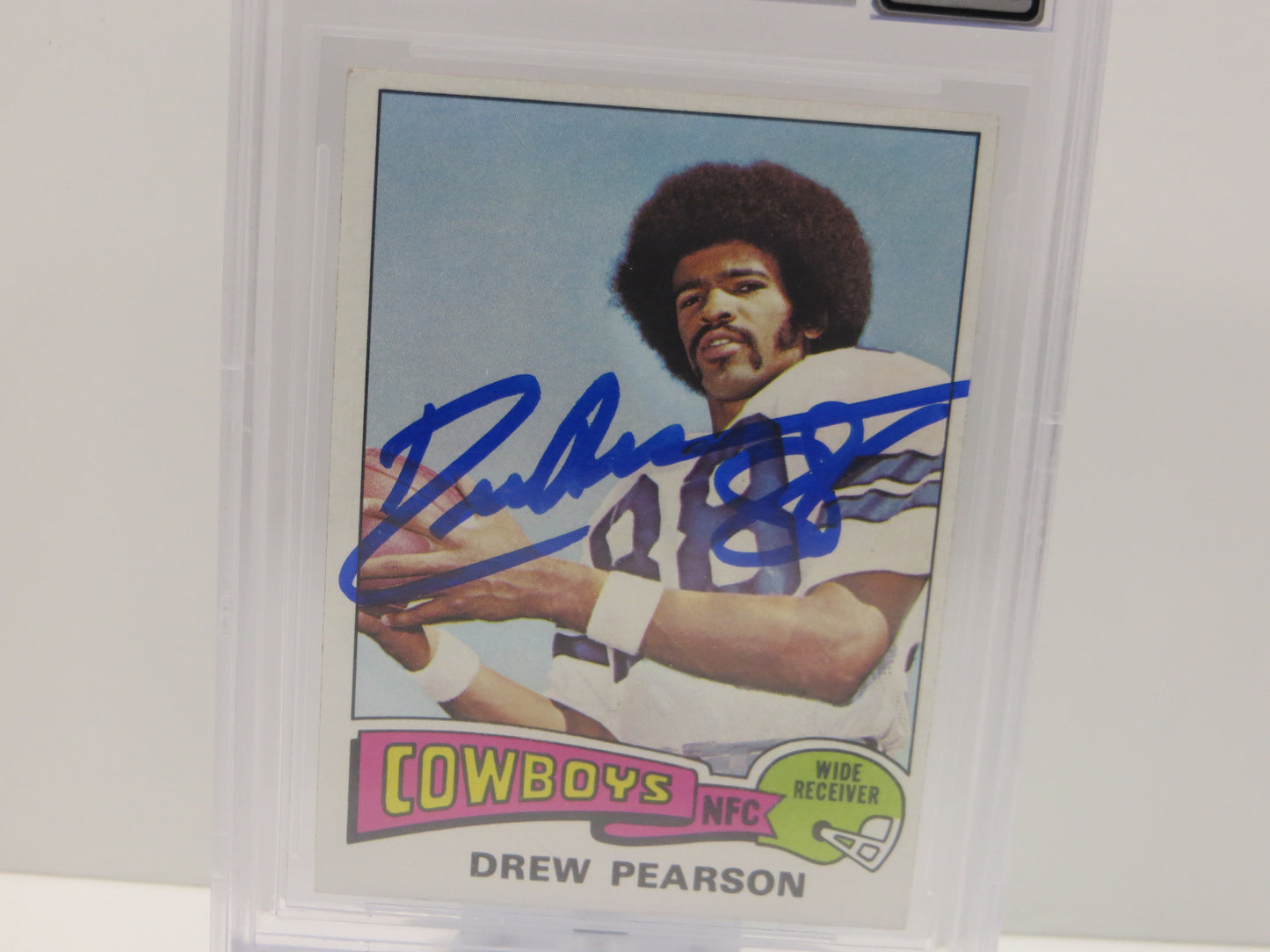 DREW PEARSON SIGNED 1975 TOPPS #65 DALLAS COWBOYS BGS BAS SLAB AUTO 10