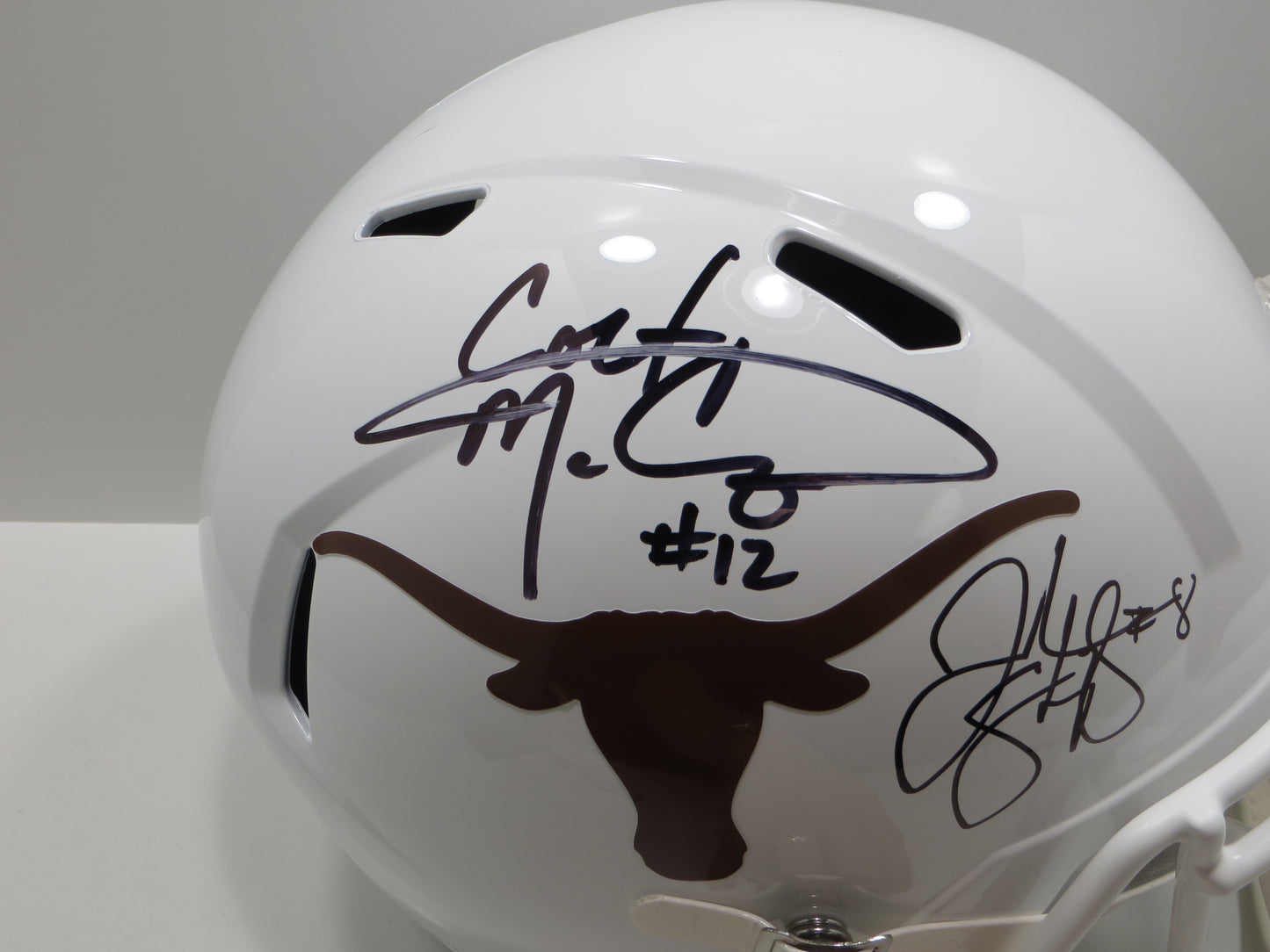 COLT McCOY JORDAN SHIPLEY SIGNED TEXAS LONGHORNS FULL SIZE HELMET BAS