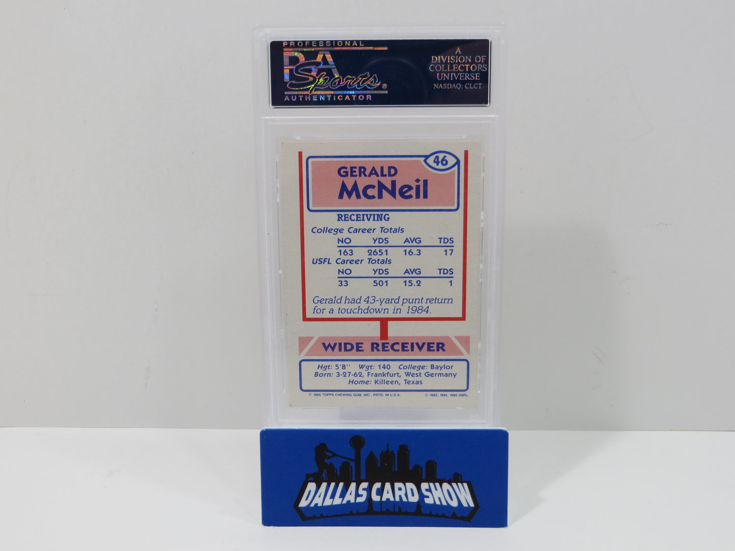 GERALD McNEIL SIGNED 1985 TOPPS USFL Football Card #46 PSA SLAB Authentic AUTO