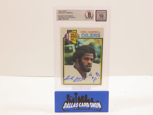 EARL CAMPBELL SIGNED 1979 Topps #390 BGS BAS SLAB w/HOF AUTO 10 OILERS Rookie