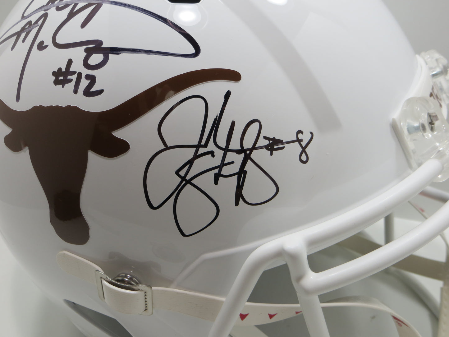COLT McCOY JORDAN SHIPLEY SIGNED TEXAS LONGHORNS FULL SIZE HELMET BAS