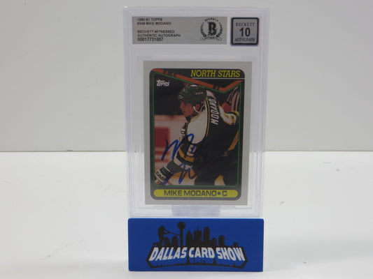 MIKE MODANO SIGNED 1990-91 Topps #348 BAS BGS SLAB AUTO 10