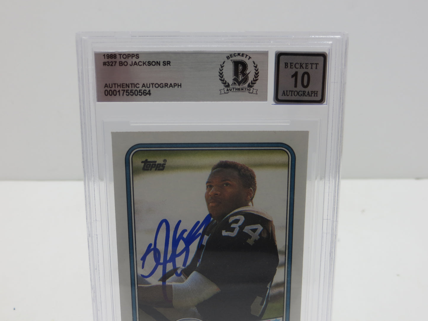BO JACKSON SIGNED 1988 TOPPS #327 RAIDERS AUBURN BGS BAS SLAB AUTO 10