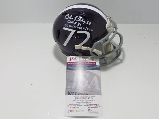 BOB LILLY SIGNED TCU HORNED FROGS #72 MINI HELMET w/MULTI INSCs JSA COA