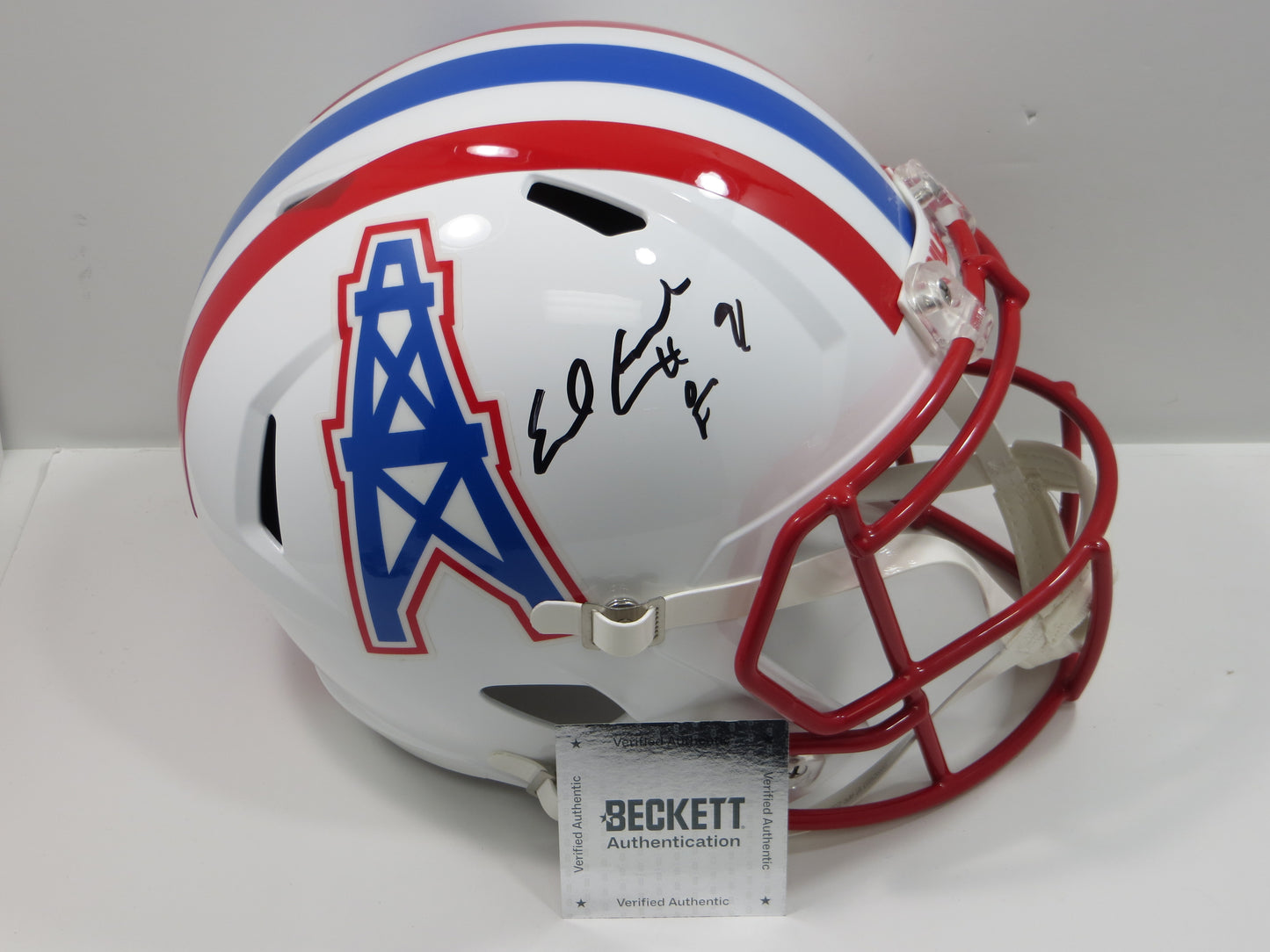 EARL CAMPBELL SIGNED HOUSTON OILERS FULL SIZE HELMET w/INSC UT Longhorns JSA