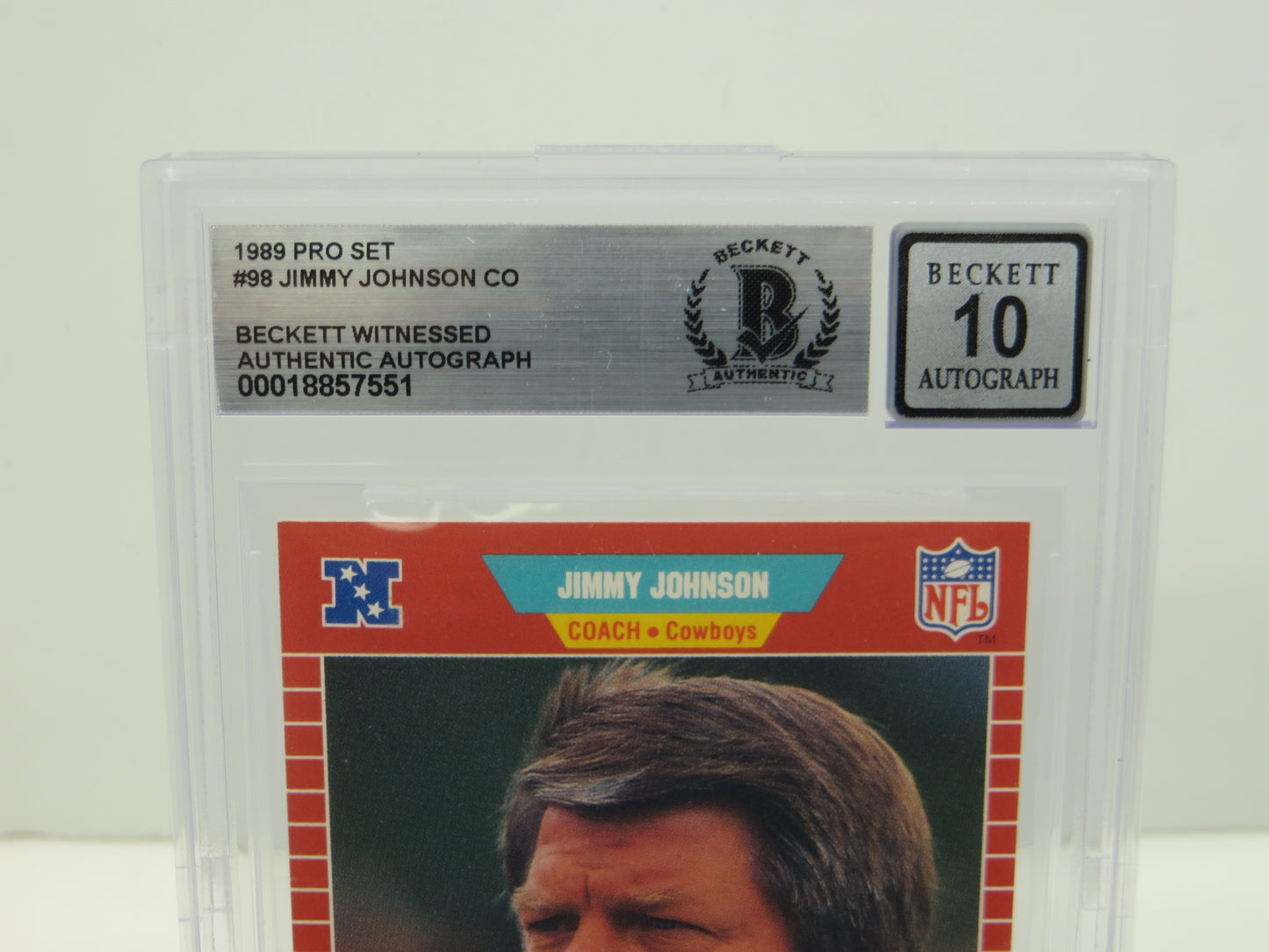 JIMMY JOHNSON DALLAS COWBOYS SIGNED 1989 PRO SET #98 BAS BGS SLAB AUTO 10