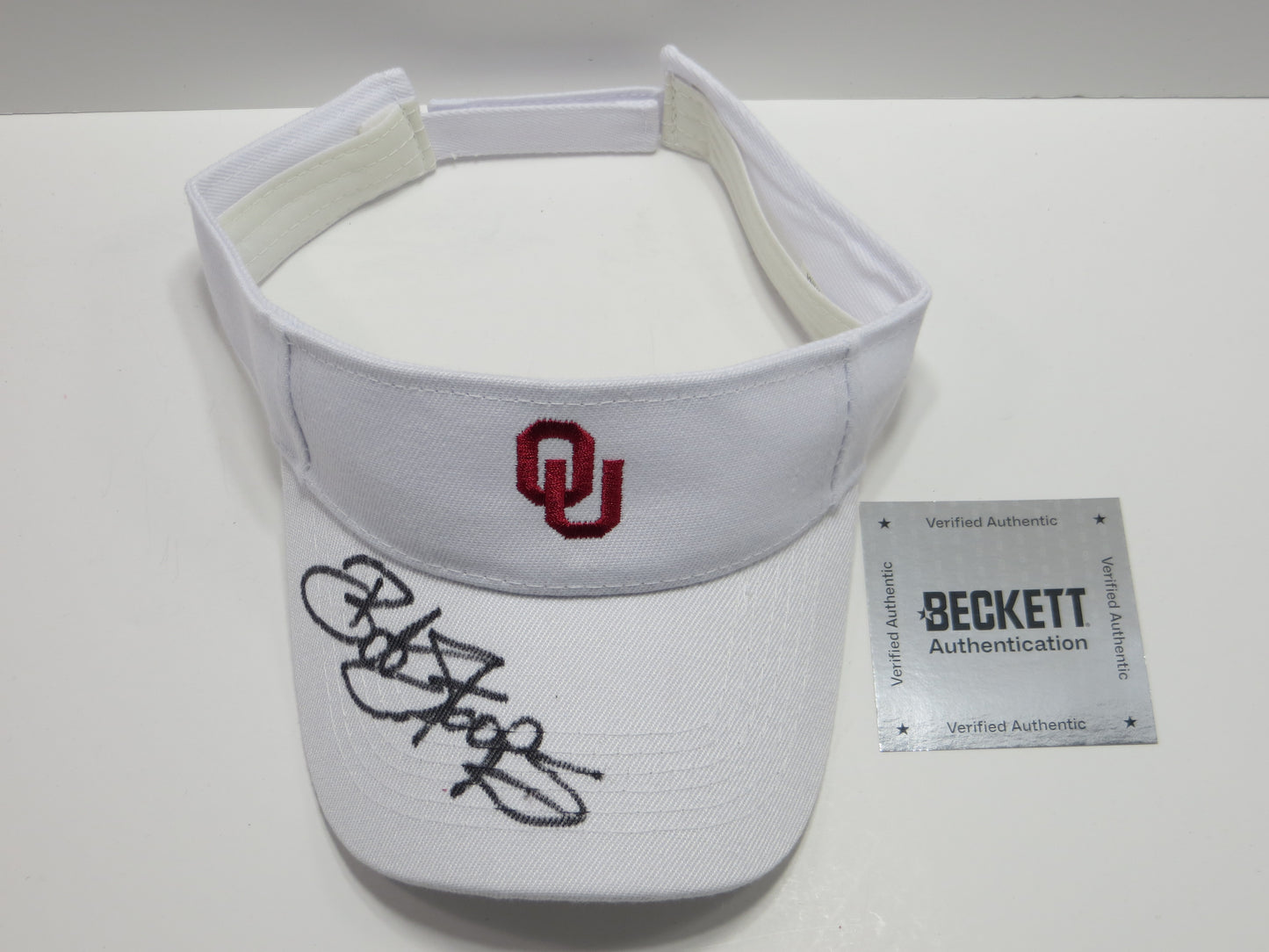 BOB STOOPS OKLAHOMA OU SOONERS SIGNED Iconic Sideline VISOR BAS COA
