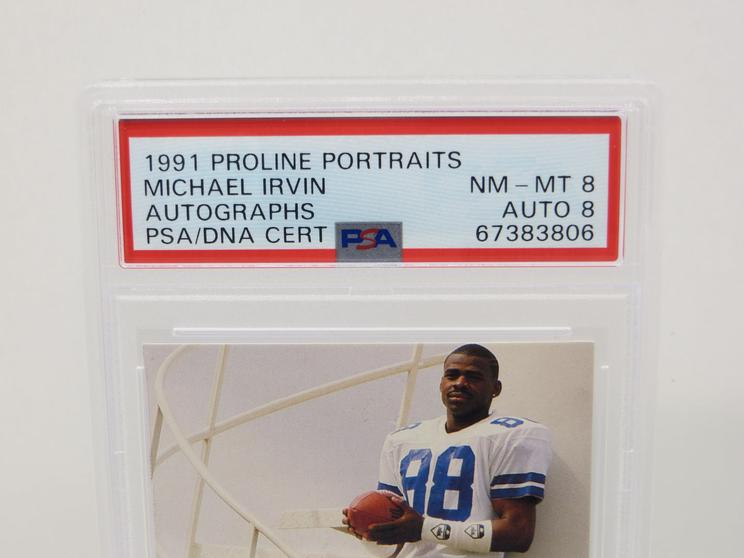 MICHAEL IRVIN SIGNED 1991 PROLINE PORTRAITS Football Card PSA Authentic AUTO 8