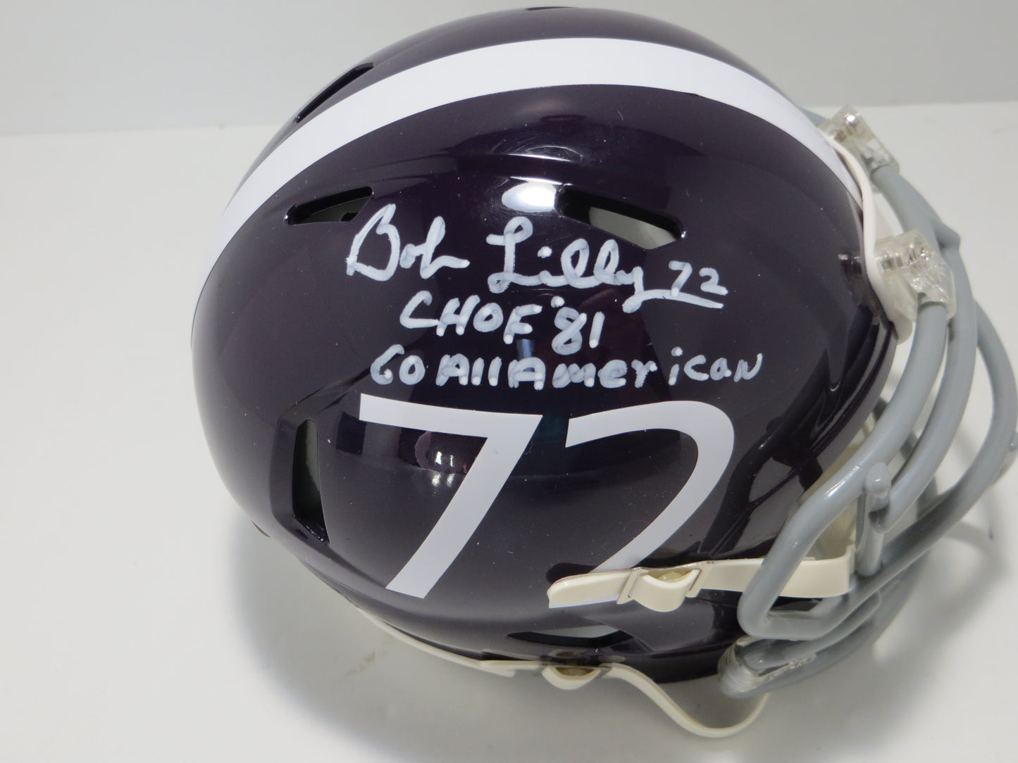 BOB LILLY SIGNED TCU HORNED FROGS #72 MINI HELMET w/MULTI INSCs JSA COA