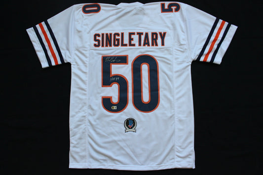 MIKE SINGLETARY CHICAGO BEARS SIGNED WHITE JERSEY w/HOF 98 Baylor Bears BAS