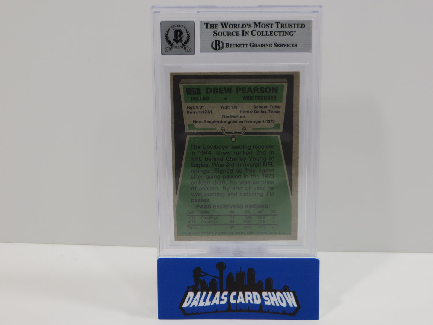 DREW PEARSON SIGNED 1975 TOPPS #65 DALLAS COWBOYS BGS BAS SLAB AUTO 10