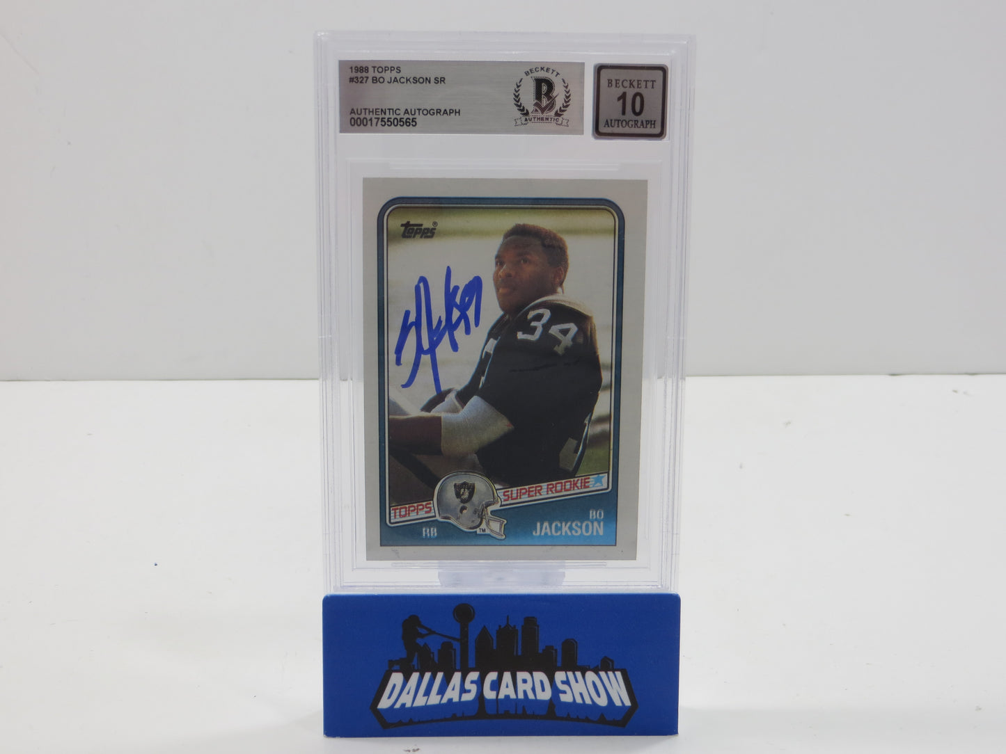 BO JACKSON SIGNED 1988 TOPPS #327 RAIDERS AUBURN BGS BAS SLAB AUTO 10