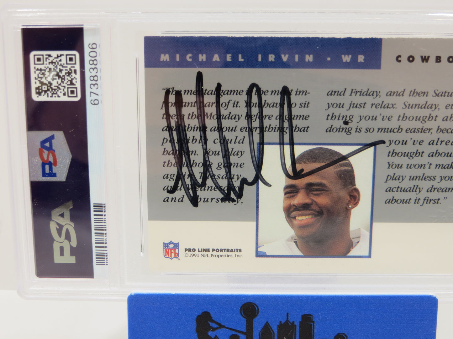 MICHAEL IRVIN SIGNED 1991 PROLINE PORTRAITS Football Card PSA Authentic AUTO 8