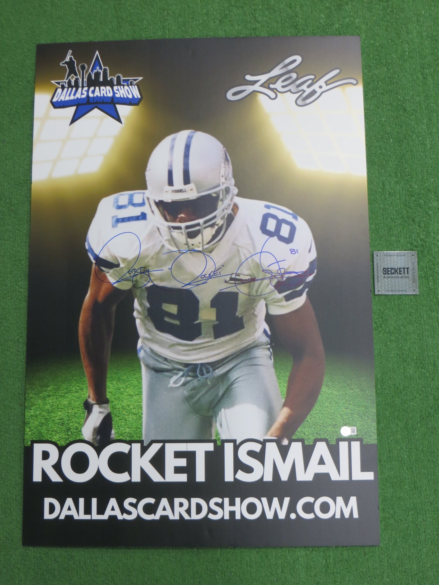 ROCKET ISMAIL DALLAS COWBOYS SIGNED 24x36 Dallas Card Show FOAM BOARD BAS