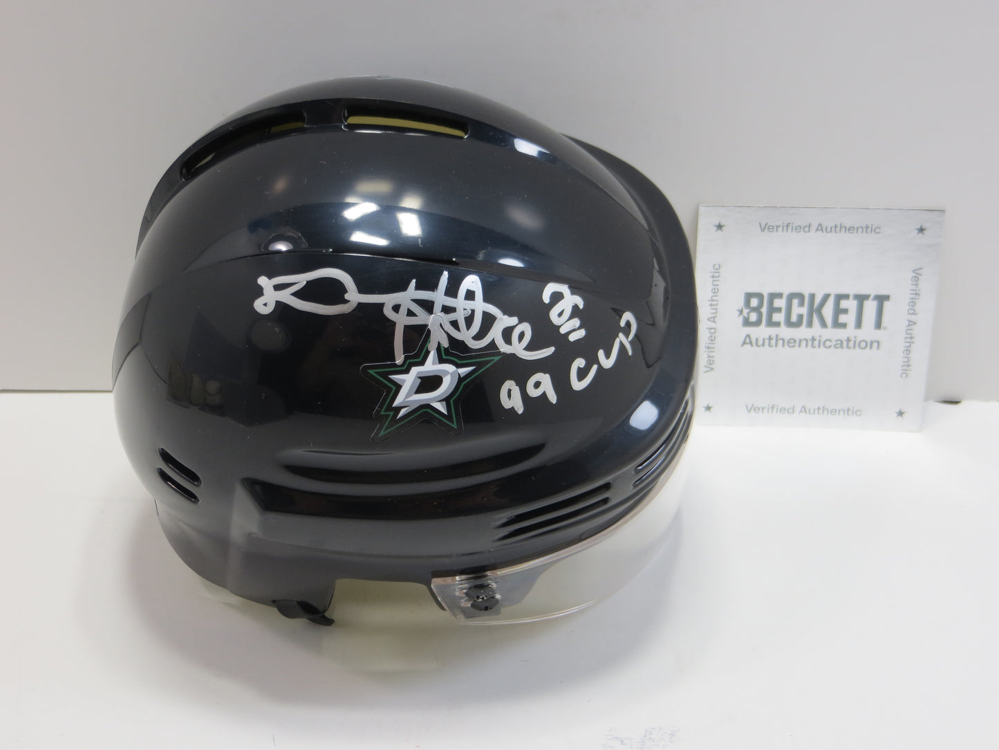 DERIAN HATCHER  DALLAS STARS SIGNED MINI HOCKEY HELMET w/99 CUP BAS COA