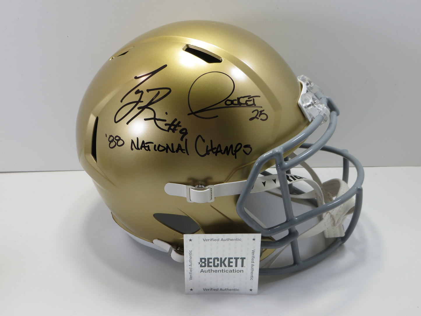 ROCKET ISMAIL TONY RICE SIGNED NOTRE DAME ND FULL SIZE HELMET w/88Champs BAS
