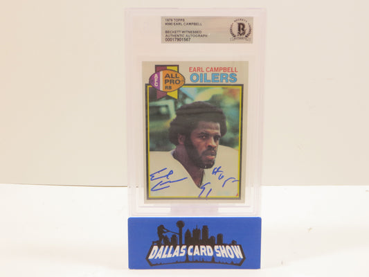 EARL CAMPBELL SIGNED 1979 Topps #390 BGS BAS SLAB w/HOF OILERS Rookie