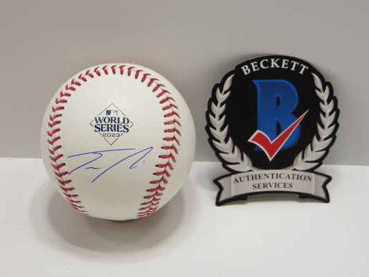 JOSH SMITH TEXAS RANGERS SIGNED OFFICIAL 2023 WORLD SERIES BASEBALL BAS COA