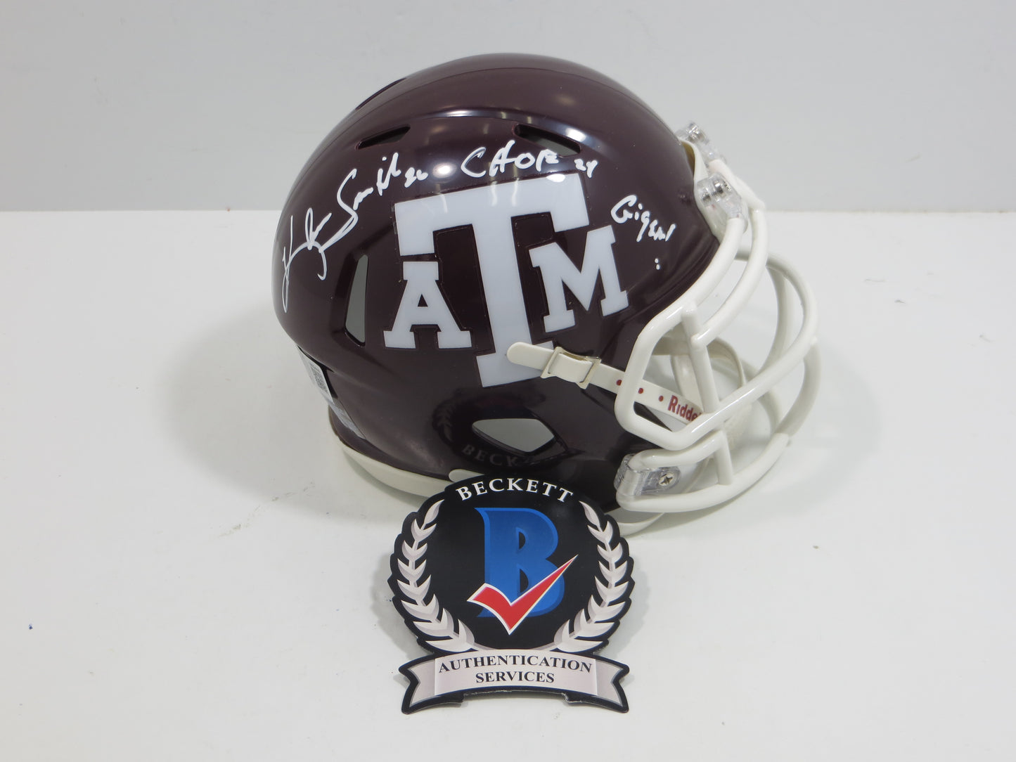 KEVIN SMITH TEXAS A&M AGGIES SIGNED Riddell MINI HELMET w/INSCs BAS COA