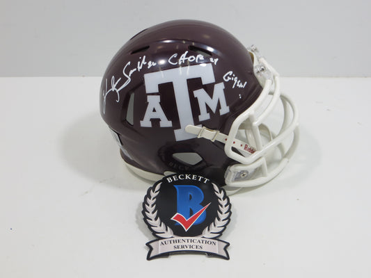 KEVIN SMITH TEXAS A&M AGGIES SIGNED Riddell MINI HELMET w/INSCs BAS COA