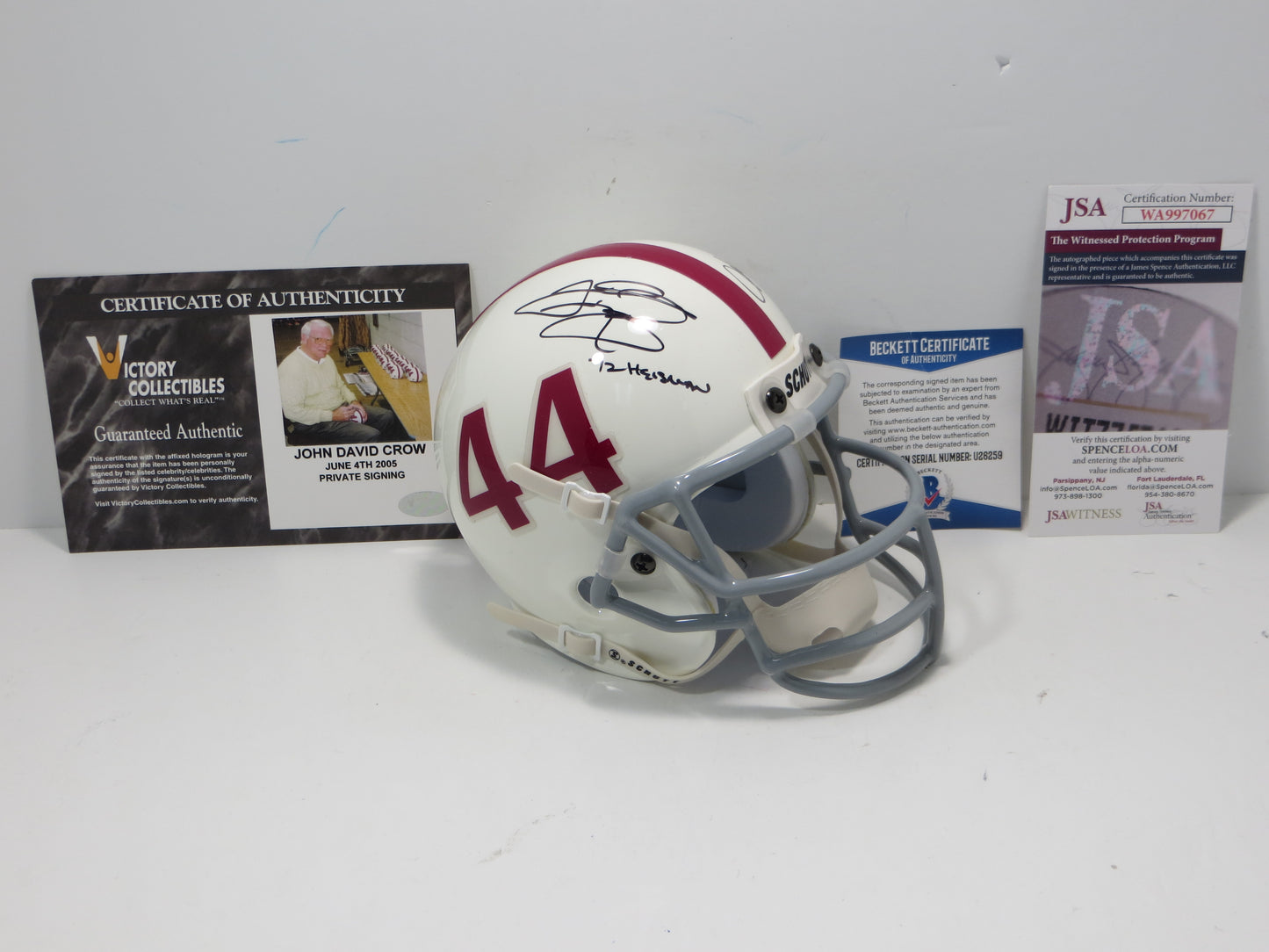 JOHN DAVID CROW & JOHNNY MANZIEL SIGNED Texas A&M Helmet w/Heisman JSA BAS