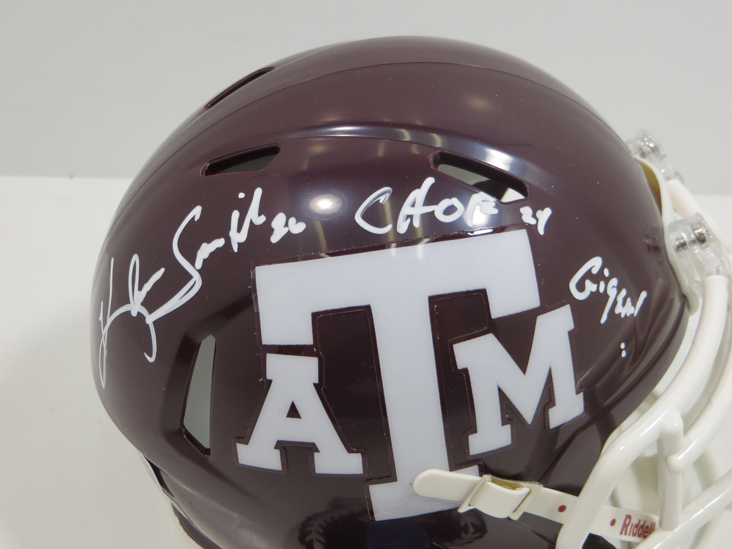 KEVIN SMITH TEXAS A&M AGGIES SIGNED Riddell MINI HELMET w/INSCs BAS COA