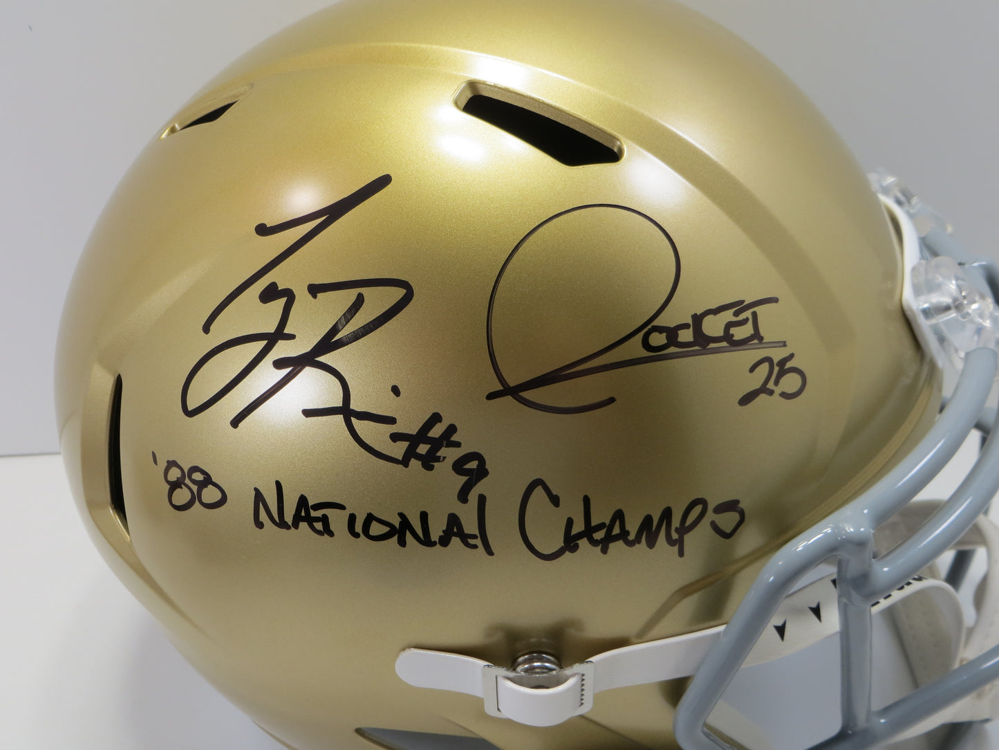 ROCKET ISMAIL TONY RICE SIGNED NOTRE DAME ND FULL SIZE HELMET w/88Champs BAS