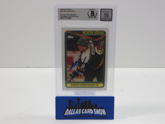 MIKE MODANO SIGNED 1990-91 Topps #348 BAS BGS SLAB AUTO 10