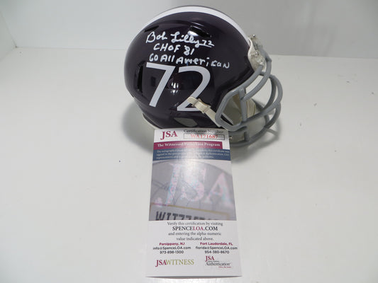 BOB LILLY SIGNED TCU HORNED FROGS #72 MINI HELMET w/MULTI INSCs JSA COA