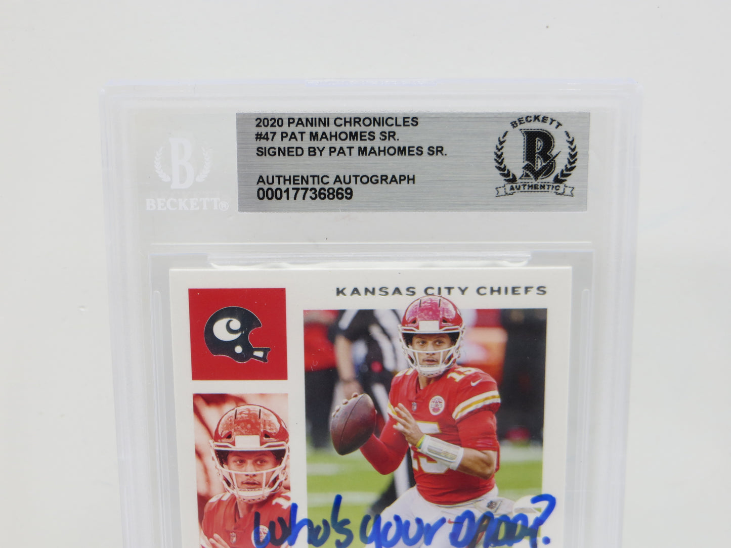 PAT MAHOMES SR SIGNED 2020 Panini Chronicles BGS BAS SLAB w/Who's Your Daddy