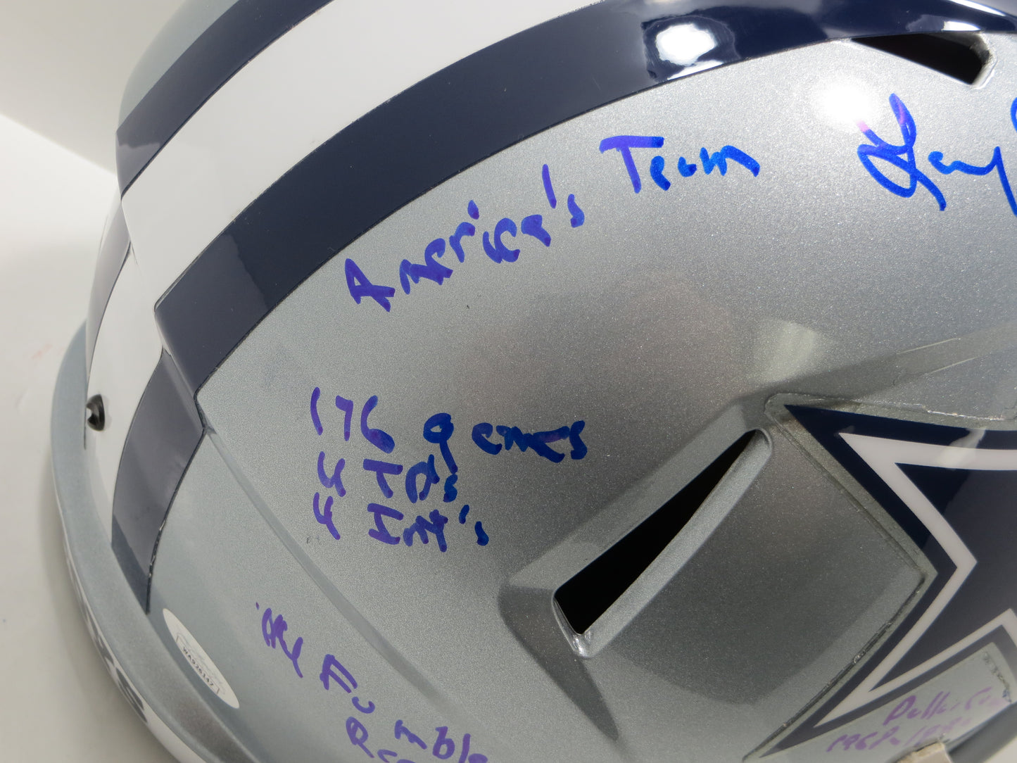 LARRY COLE SIGNED DALLAS COWBOYS RIDDELL F/S HELMET FULL STATS JSA COA