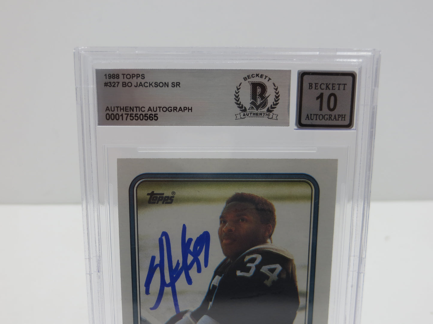 BO JACKSON SIGNED 1988 TOPPS #327 RAIDERS AUBURN BGS BAS SLAB AUTO 10