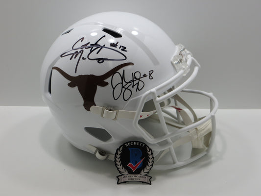 COLT McCOY JORDAN SHIPLEY SIGNED TEXAS LONGHORNS FULL SIZE HELMET BAS