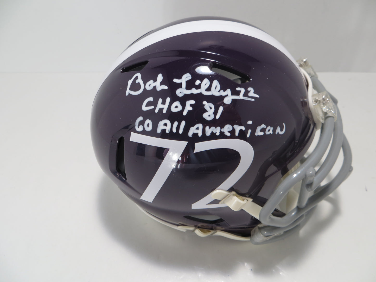 BOB LILLY SIGNED TCU HORNED FROGS #72 MINI HELMET w/MULTI INSCs JSA COA